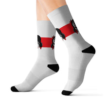 Load image into Gallery viewer, 12 Red Stripe Skull on Socks by Calico Jacks