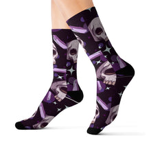 Load image into Gallery viewer, 4 Skulls and Amethysts on Socks by Calico Jacks