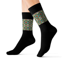 Load image into Gallery viewer, 12 Eye Flowers on Black Socks by Calico Jacks