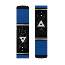 Load image into Gallery viewer, 3 Moon Pyramid Blue Socks by Calico Jacks