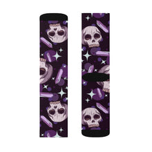 Load image into Gallery viewer, 11 Skulls and Amethysts on Socks by Calico Jacks