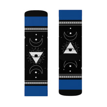 Load image into Gallery viewer, 6 Moon Pyramid Blue Socks by Calico Jacks