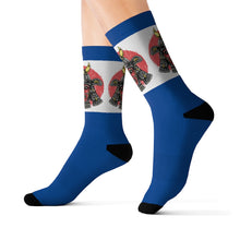 Load image into Gallery viewer, 4 Samurai on Blue Socks by Calico Jacks