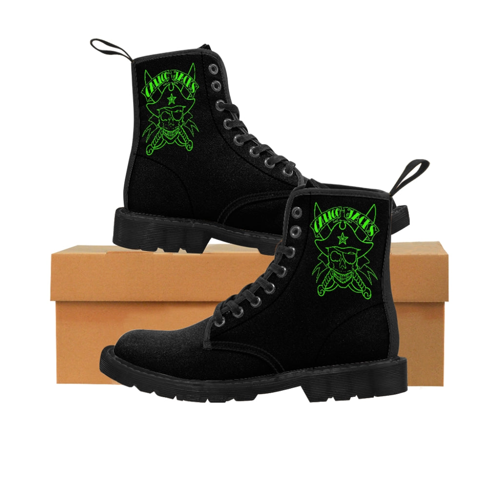 1 Women's Canvas Boots Green Skull by Calico Jacks