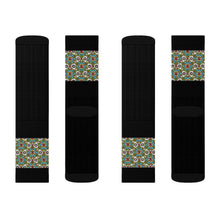 Load image into Gallery viewer, 9 Eye Flowers on Black Socks by Calico Jacks