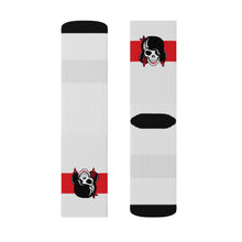 Load image into Gallery viewer, 1 Red Stripe Skull on Socks by Calico Jacks