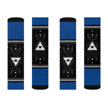 Load image into Gallery viewer, 9 Moon Pyramid Blue Socks by Calico Jacks