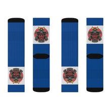Load image into Gallery viewer, 9 Samurai on Blue Socks by Calico Jacks
