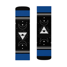 Load image into Gallery viewer, 7 Moon Pyramid Blue Socks by Calico Jacks