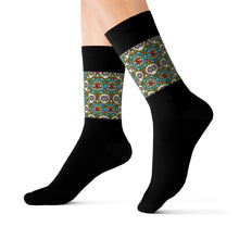 Load image into Gallery viewer, 8 Eye Flowers on Black Socks by Calico Jacks