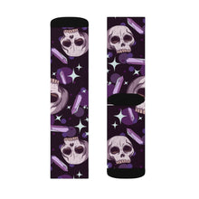 Load image into Gallery viewer, 3 Skulls and Amethysts on Socks by Calico Jacks