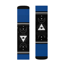 Load image into Gallery viewer, 10 Moon Pyramid Blue Socks by Calico Jacks