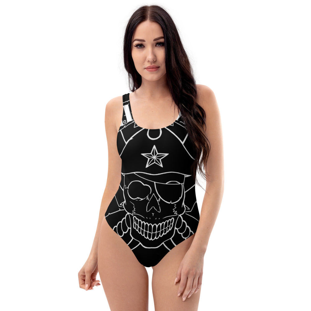 1 One-Piece Swimsuit Big Skull Black design by Calico Jacks