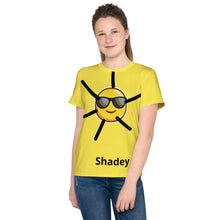 Load image into Gallery viewer, front Youth t-shirt Shadey Design by KidHero, crew neck