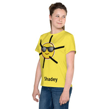 Load image into Gallery viewer, left Youth t-shirt Shadey Design by KidHero, crew neck