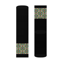 Load image into Gallery viewer, 3 Eye Flowers on Black Socks by Calico Jacks