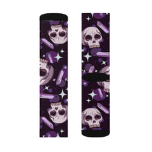 Load image into Gallery viewer, 10 Skulls and Amethysts on Socks by Calico Jacks