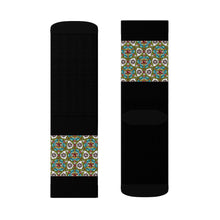 Load image into Gallery viewer, 7 Eye Flowers on Black Socks by Calico Jacks