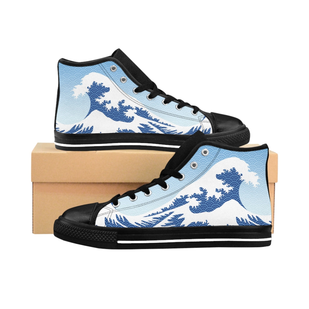 1 Men's High-top Sneakers Japanese Blue Wave by Calico Jacks