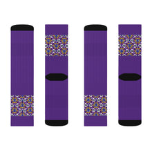 Load image into Gallery viewer, 9 Eye Flowers on Purple Socks by Calico Jacks
