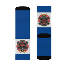 Load image into Gallery viewer, 6 Samurai on Blue Socks by Calico Jacks
