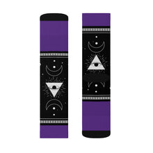 Load image into Gallery viewer, 11 Moon Pyramid Purple Socks by Calico Jacks
