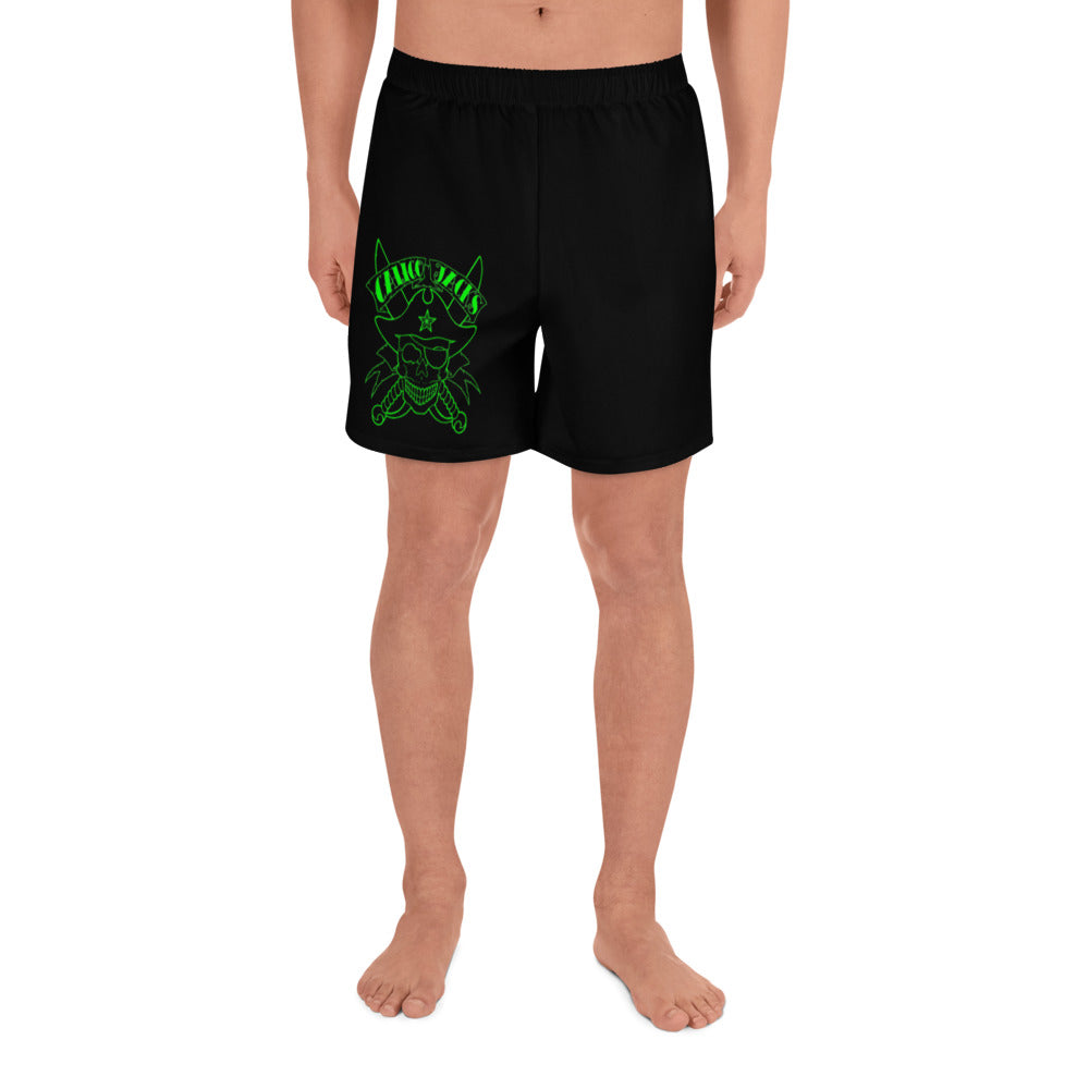1 Men's Athletic Long Shorts Skull Green design by Calico Jacks