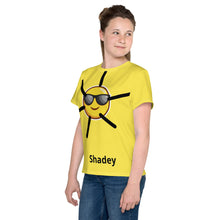 Load image into Gallery viewer, left Youth t-shirt Shadey Design by KidHero, crew neck
