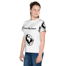 Load image into Gallery viewer, left side Youth t-shirt my space white design by Kidhero

