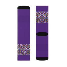 Load image into Gallery viewer, 10 Eye Flowers on Purple Socks by Calico Jacks
