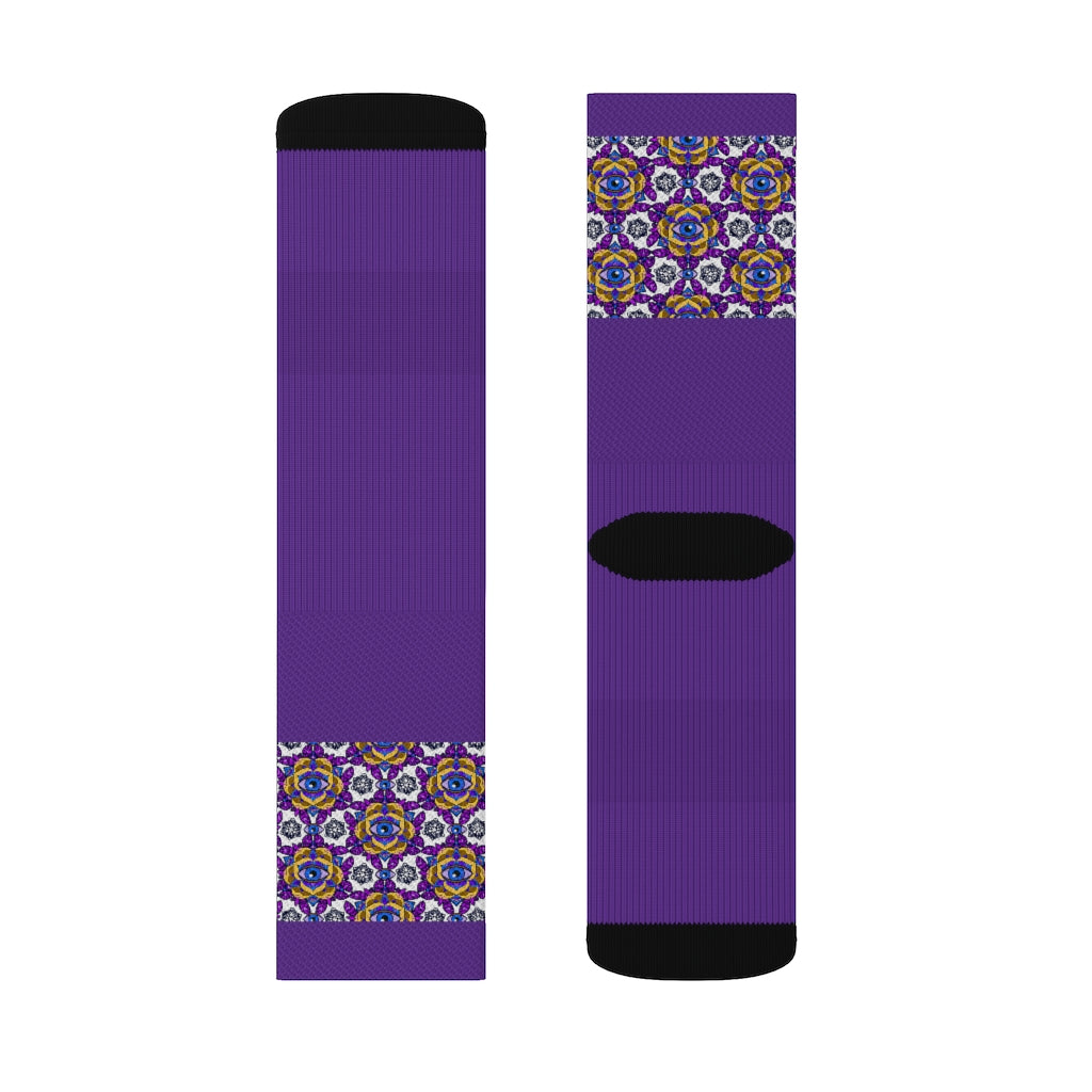 1 Eye Flowers on Purple Socks by Calico Jacks