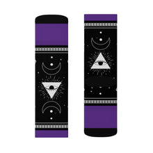 Load image into Gallery viewer, 7 Moon Pyramid Purple Socks by Calico Jacks
