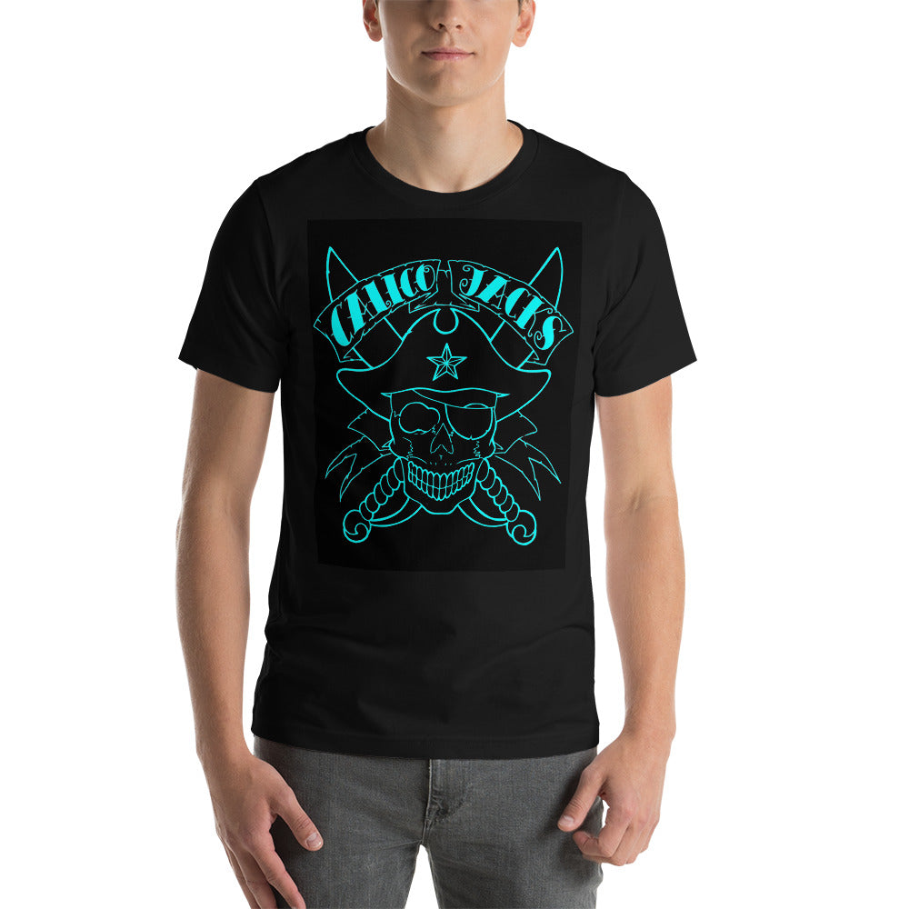 black 100% Cotton T-Shirt Skull Blue design by Calico Jacks