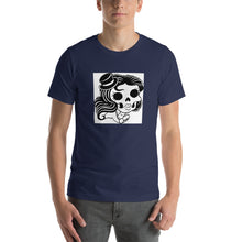 Load image into Gallery viewer, blue 100% Cotton T-Shirt Mexican Woman Black design by Calico Jacks
