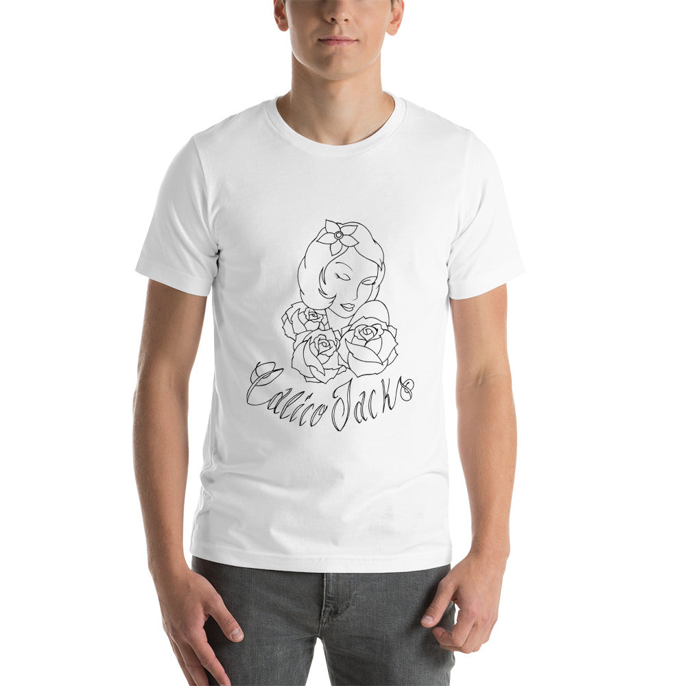 white 100% Cotton T-Shirt Roses design by Calico Jacks